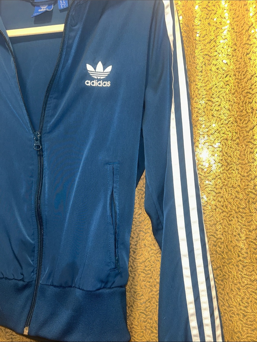adidas Navy Blue Track Jacket with White Stripes - Picture 4 of 4
